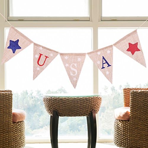 Pretyzoom 2m USA Burlap Pennant Bunting Banner Wanking Decor for American National Forth Forth Day Day на независност на Денот на американската