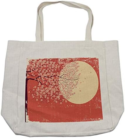 Амбесон пролетна торба за купување, цреша цветни сакура гранки на месечината илустрација на јапонски стил, еколошка торба за еднократна употреба