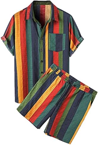 Машки кошули со кратки ракави Хавајски костум мода случајно удобно копче за кратки ракави надолу од кошула и шорцеви облека