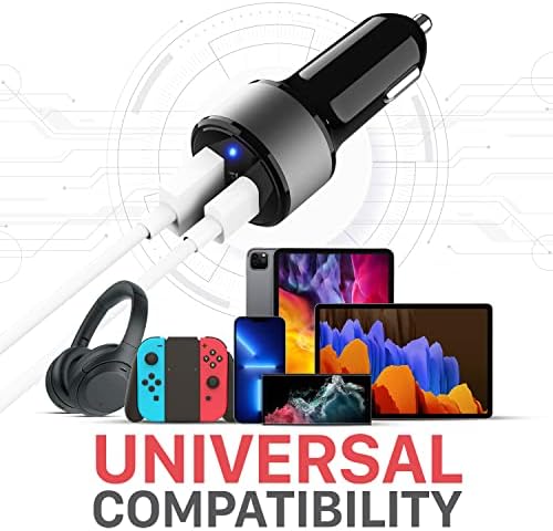 VENA 30W USB C CAR CARGER, 2 порта тип C PD 3.0 Брзо полнење Компактен полнач компатибилен со iPhone 14/13/12/11, iPad, Samsung, Google Pixel
