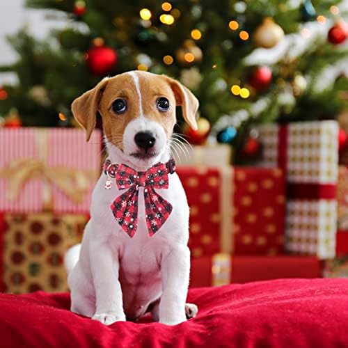 Јака За Божиќни Кучиња ПТДЕКОР Со Лак, Прилагодливи Божиќни Јаки За Црвени Карирани Кучиња Со Отстранливи Божиќни Јаки За Средни Големи