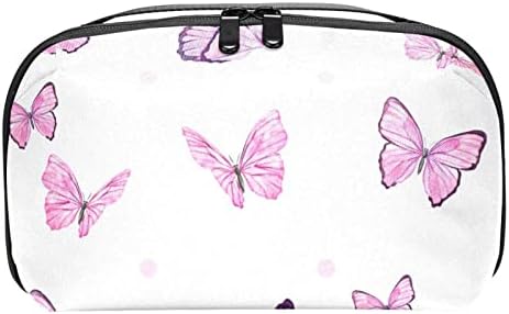 Розова Пеперутка Шема Тоалетна Торба За Жени, Водоотпорен Кожен Организатор За Тоалети, Торба За Шминка За Патни Козметички
