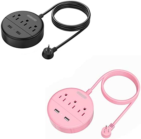 Розова и црна долга лента за напојување со должина на кабелот со должина со USB пакет, лента за напојување со рамен приклучок