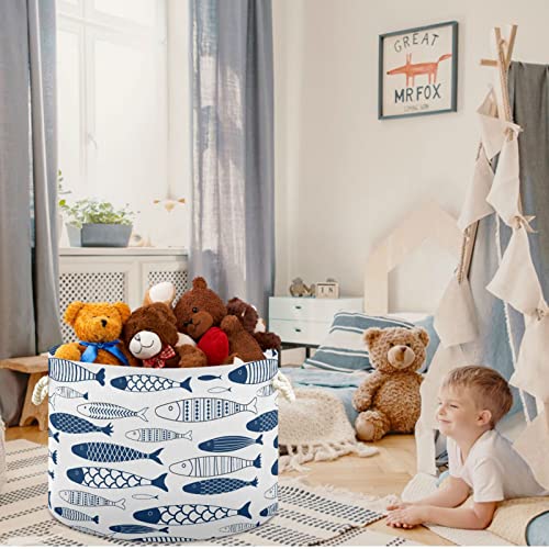 Визиони риба сина и бела перална корпи за перење ткаенини за складирање на канта за складирање на кутии за складирање играчки полици