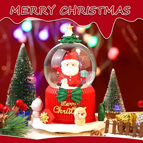 Божиќни снежни глобуси, божиќна музичка кутија, olоли Дедо Мраз со вртливата база снежни глобуси, 8 музика и сјајни обоени светла Божиќни