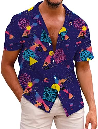 Менси кошули 80 -ти кошули за 90 -тите за мажи случајно копче надолу со кошула со краток ракав, смешна забава за брза облека за