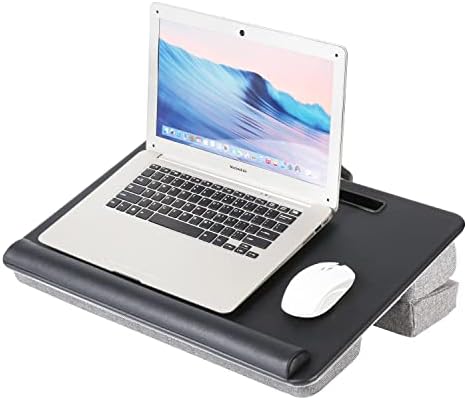 Омамуо лаптоп биро кожа маса со подлога на глувчето, скут со слот за картички за перничиња за мобилен телефон iPad, Детска скут биро се вклопува