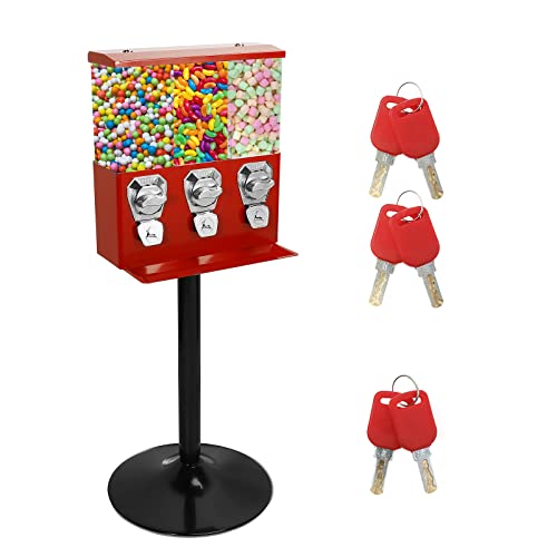 Машини за комерцијални бонбони за комерцијални бонбони за деловни активности, црвена 3-разделување Манки за вендинг со држачи со штанд, машина за дистрибутер со ме?
