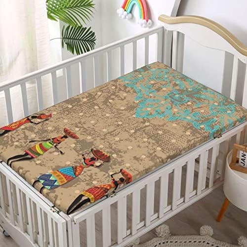 Африкански тематски вграден креветче за креветчиња, стандарден сад за душек со мек за деца со мек дете, вграден лист за момчиња за момчиња, 28 „x52“, какао од морска х?