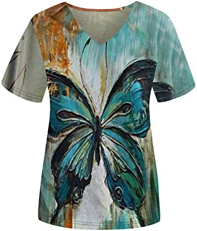 Жените Блузи Повик, Жените Мода V-Вратот Краток Ракав Пеперутка Печатени Лабава Маица Блуза Мода Блузи За Жени
