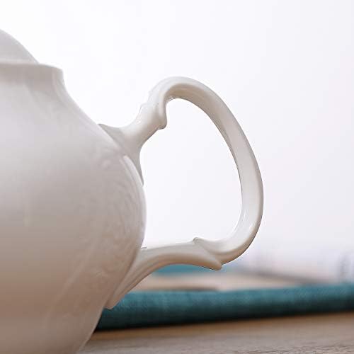 Pulchritudie фино порцелан бел чајник со филтер за инфузер од не'рѓосувачки челик, 34 унци