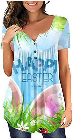 Женски празници блузи летни кратки ракави копче јака маица со вратоврска атлетски лабава резервоар врвови за жени