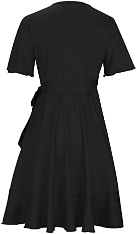 Lmdudan 2023 летен фустан за женски обичен завиткувач против вратот кратки ракави забава со висок половината замав за замав полите кратки
