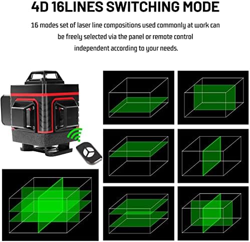 MZK 16 линии само-нивоа на ласерско ниво, 4x360 ° 4D зелена крст линија за градежништво и предавање на слики со далечински контролер
