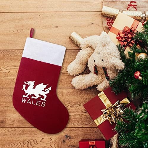 Велс Велшкото знаме Божиќни чорапи порибување на Божиќни дрвја Дедо Мраз виси украси за празничен камин 16,5 “