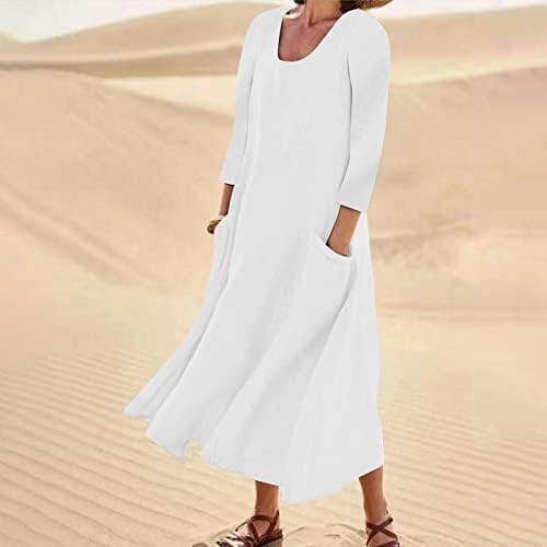 Фустани за жени 2023 година, женско лето 2022 година обичен моден цврст памук и среден долги фустан со краток ракав