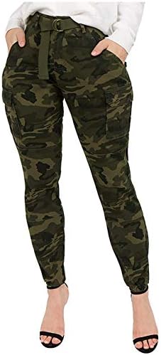 Sенски тенок појас со појавување на високо вклопување џогер за панталони маскирна карго половината, женски фустани панталони панталони