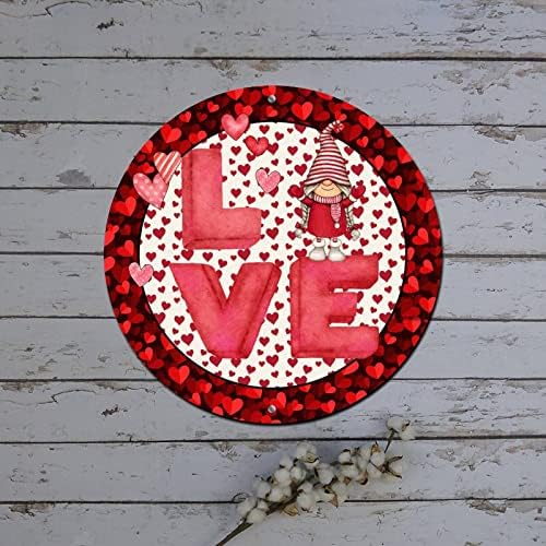 Тркалезни метални знаци на венец на Денот на вineубените сакаат црвено срце симпатична гном калај знак свадба виси рустикален метален