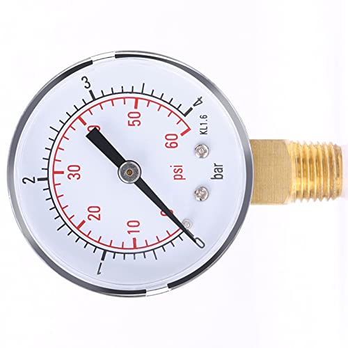 Мерач на притисок, стабилен со метални двојни размери 0-60psi / 0-4Bar манометар, за вода вода