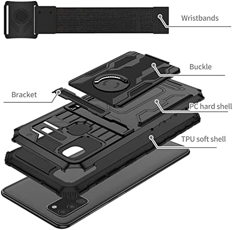 Случајни пакети за покривање на телефони Компатибилен со случајот Samsung Galaxy A21S, 360 ° ротирачки и одвојлив спортски рачен зглоб,