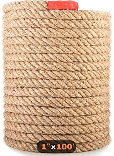 Јаже Манила 1 ″ × 100 ′ - наутички јажиња - природно јаже со јута - големо декоративно јаже од коноп - густа тешка должност