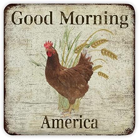 Гроздобер метален знак фарма куќа пилешко знак петел и пченица добро утро Америка рустикален дом дома знак плакета ретро метална