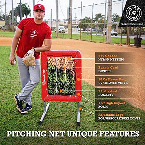 Alagpro Jocket Pitching Net 9 дупки за влечење на целта на штрајкови за бокали за бејзбол и мекобол - Најдобра помош за подобрување на