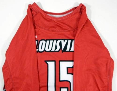 Womensенски уникатен кардинали на Луисвил #15 игра користена LS Red Jersey Lacrosse L 537 - Колеџ -игра користена