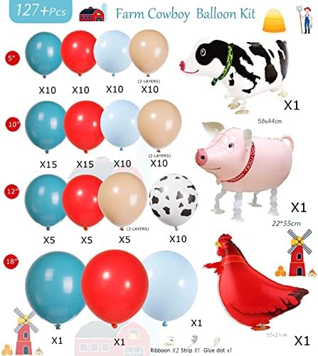 Крава Балон Венец Лак Комплет Западен Каубојски сина црвена Фарма животински печатење балони фарма тема роденден За момче партија мојот