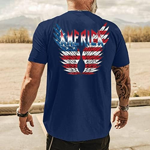 XXBR 4-ти јули маички со кратки ракави за мажи, летни крилја на американско знаме, испечатени тенок вклопуваат патриотски обични