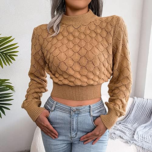 Есен џемпери со долг ракав топло густо плетено врвови основни удобни едноставни маици за жени