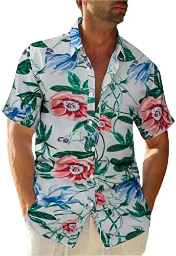 Менс хавајски кошули пролет и лето цветни шарени печатени обични лап -плажа на отворено одмор кратки ракави кошули модни машки кошули обични