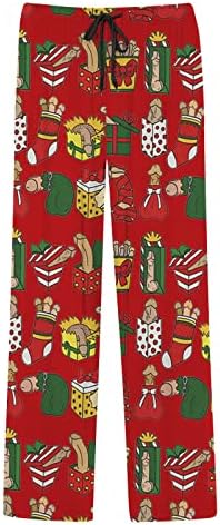Менс пижама панталони Божиќно истегнување на половината Гном графички PJs за спиење за спиење Божиќно влечење пижама pj панталони со