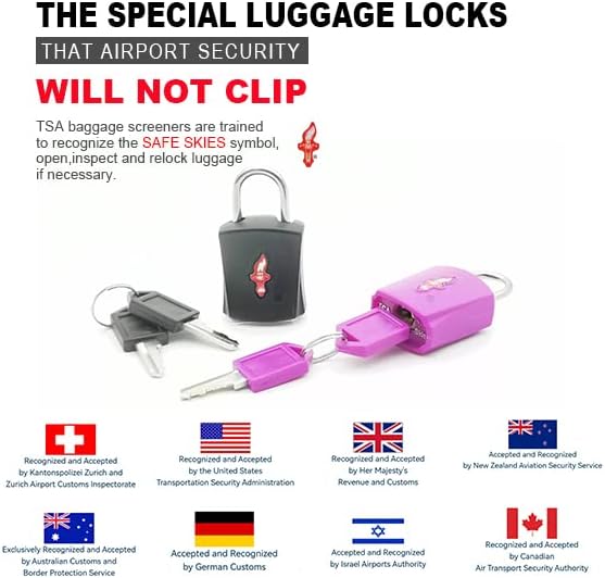 Заклучување на багажот TSA со клуч, TSA прифати заклучување за торба за патувања, куфер, ранец или лаптоп 2 пакет виолетова боја.
