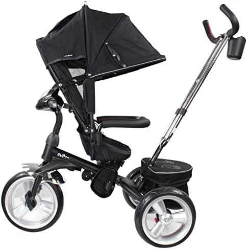 Евезо Делукс 4-во-1 родител Трицикл за деца, кабриолет со шетачи, повлечен одмор на стапалото, безбедносен појас од 5 точки, погоден за 12