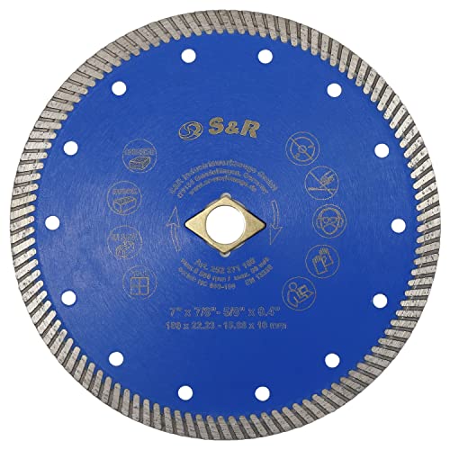С & Р турбо дијамантски сечење диск 180 мм / 7 инч, со ромбус дупка и редуктор 22,23 мм до 15,88 мм, за бетон, тула, asonидарија, плочки
