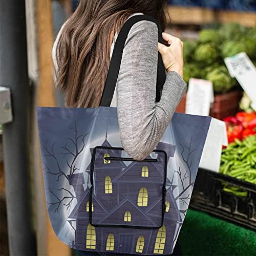 Ноќта на вештерките куќа светла преклопена торба за рамо на рамената торба за еднократна употреба на намирници со тешки училишни торбички