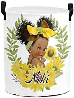 Симпатична етничка бебе девојче жолто сончогледово перална го спречува персонализирано со канта за складирање на платно со рачка