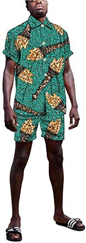 Африканските мажи одговараат на кошулите и панталони од Дашики поставени култури со кратки ракави за блузи, кои се третираат.
