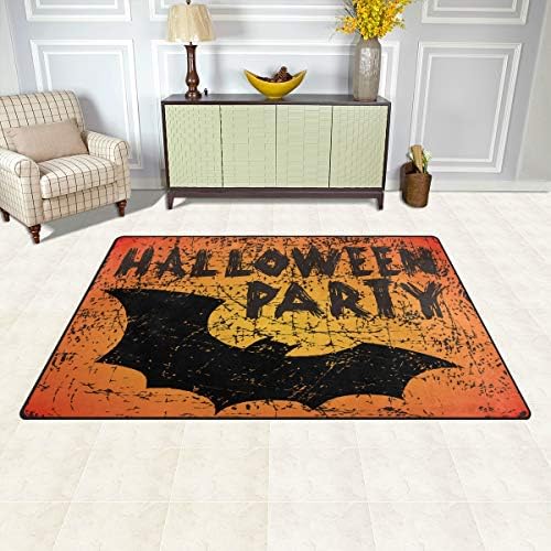 Алаза Среќен килим за Ноќта на вештерките, гроздобер графички лилјак партија за подот, без лизгање, за живеење трпезариски дом