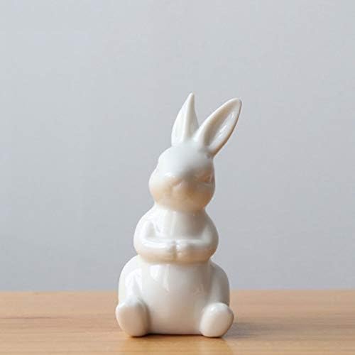 Besportble роденденски подарок керамика бела зајаче статуа Зајак фигура Велигденска пролетна декор за зајаче фигура за внатрешни работи за
