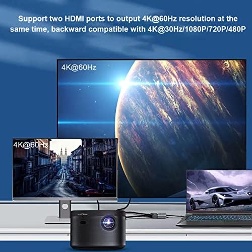 Wjesog DisplayPort до двојниот HDMI Splitter Dual 4K@60Hz резолуција, DP до 2 HDMI Hub Multi Stream Transport Поддршка 4K Резолуција за Windows
