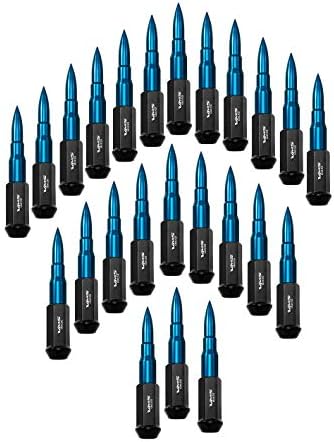 Вистински Spike 14x1.5 24PC 124mm ладни фалсификувани челични ореви со сини продолжени совети за куршуми во CNC алуминиум компатибилен со Ford