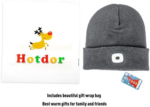 Hotdor LED Beanie со светлина, капа со светлина за зимска безбедност, унисекс топла плетена капа им одговара на повеќето мажи, жени,