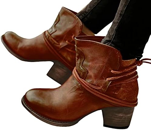 Womenените чизми за глуждот за работа гроздобер цвет етнички стил чипкаат случајна боемска кожа чизми за чили за забава на отворено