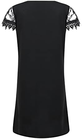 Женски обични фустани на Нокмопо плус големина случајна позиционирање печатење со чипка на чипка со кратки ракави со чипка со врат