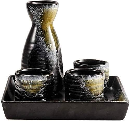Јапонска чаша постави необична чаша за керамички текстура, поставена со послужавник, мазни очила за вино со глазура, за ладно/топло/shochu/чај