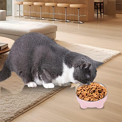Петмилико стилски сад за пиење храна за мачки, отстранлив чинија со мачки од не'рѓосувачки челик со столб за мачки мачки, розова
