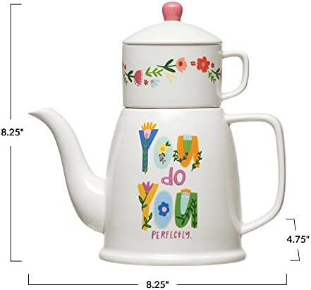 Креативно ко-оп декоративни onидари за пристапување постави еден со типографија чај котел, 9 “, разнобојно
