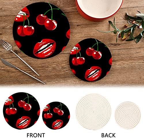 Црвени усни држачи за тенџере за цреша за кујнски ситници за топли јадења 2 парчиња отпорни на топлина ткаени памучни памучни памучни